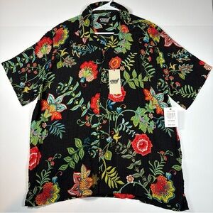 Fresh Prints of Bel Air Drill Co Hawaiian Shirt Men’s Medium Black Floral NWT